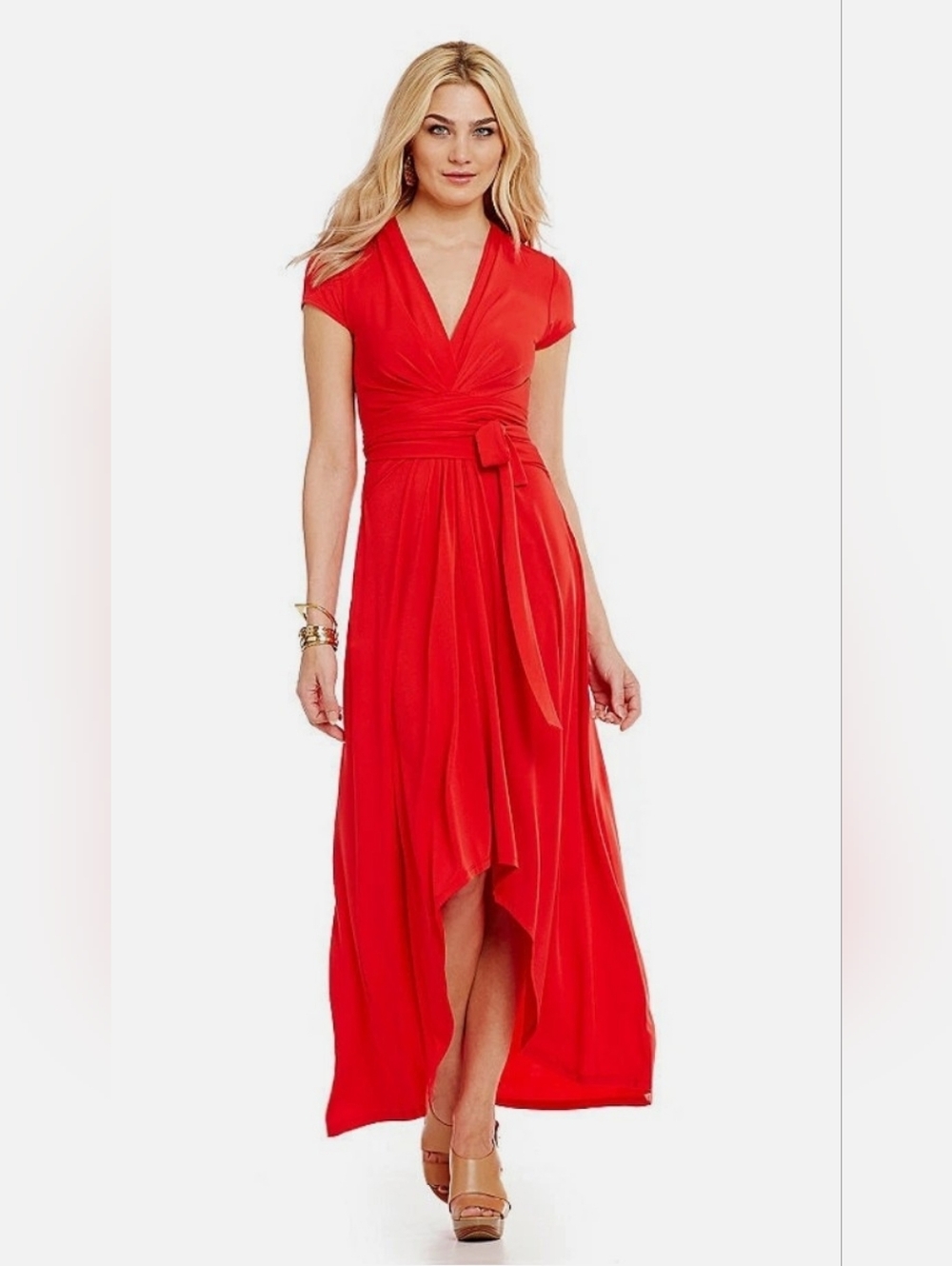 Michael Kors Red High-Low Wrap Whimsical Maxi Dress